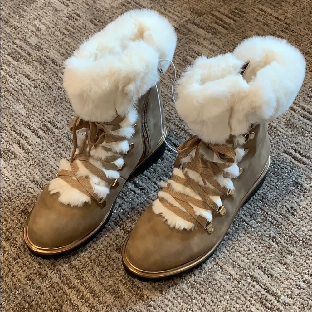 a new day Tan Faux Fur Trim Ankle Boots 8